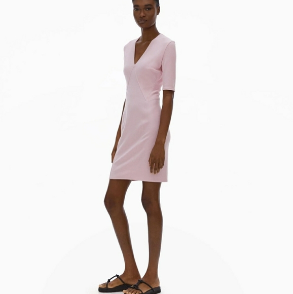 Helmut Lang V neck stretch soft pink knit bodycon mini dress - Picture 3 of 3